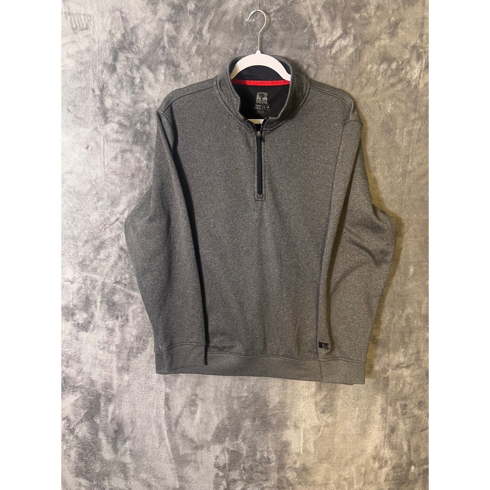 Russell Athletic Mens Large Gray Heather Quarter Zip Fleece Pullover Sweatshirt